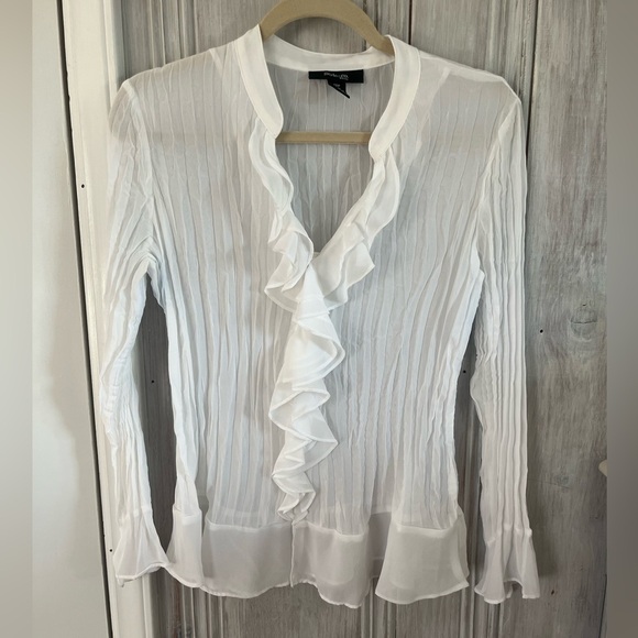 STYLE & CO white collarless vneck ruffle flare sleeve | 12P COQUETTE ROMANTIC - Picture 1 of 12